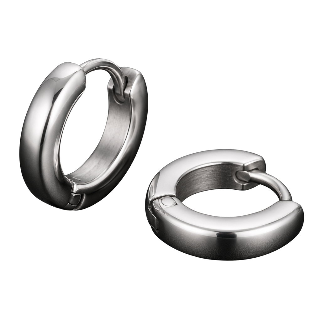 Rounded Stainless Steel Hoop Earrings – Silver | Vantteico