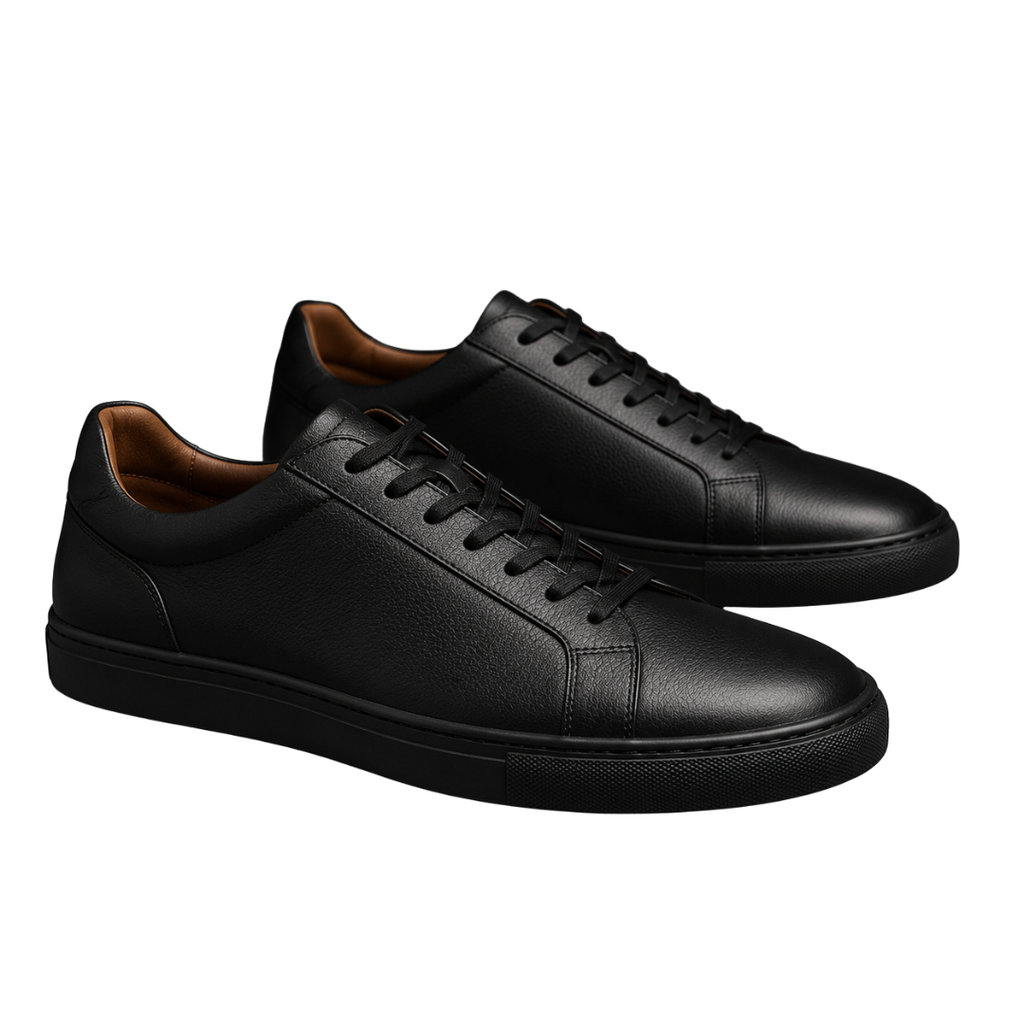 Premium Leather Smart Sneakers – Black | Vantteico