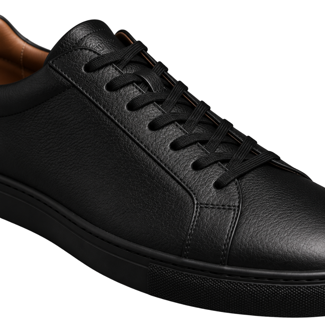 Premium Leather Smart Sneakers – Black | Vantteico
