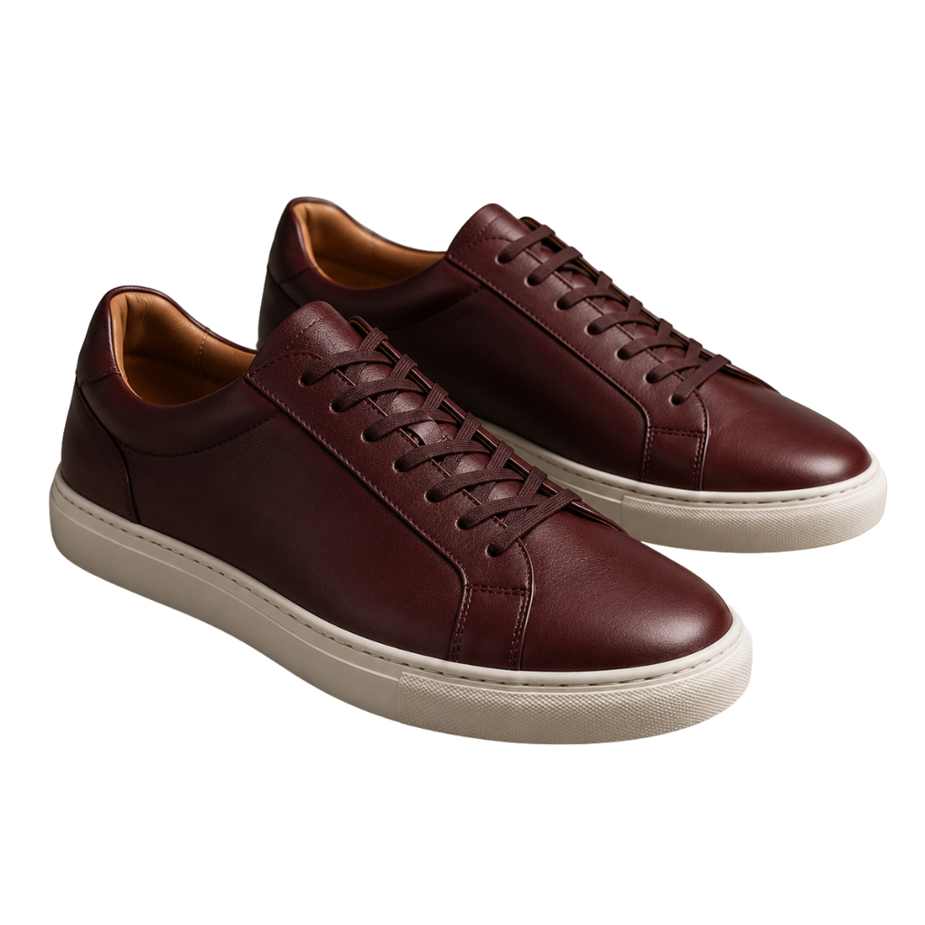 Premium Leather Smart Sneakers – Burgundy | Vantteico