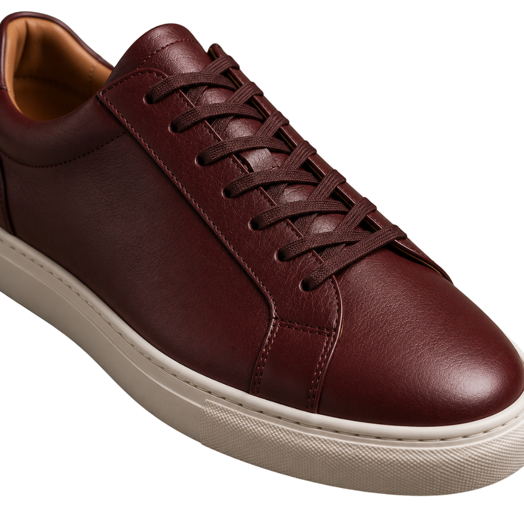 Premium Leather Smart Sneakers – Burgundy | Vantteico