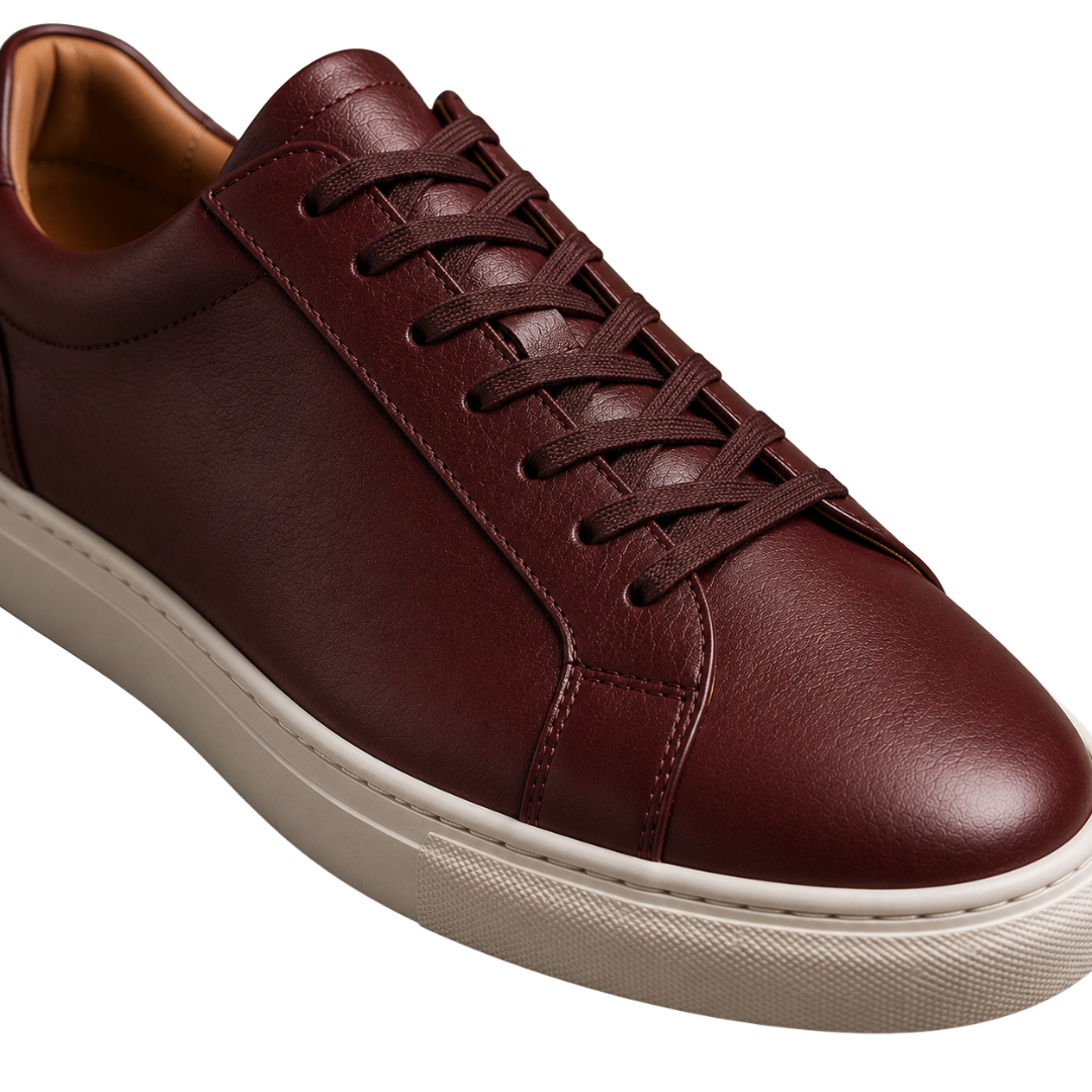 Premium Leather Smart Sneakers – Burgundy | Vantteico