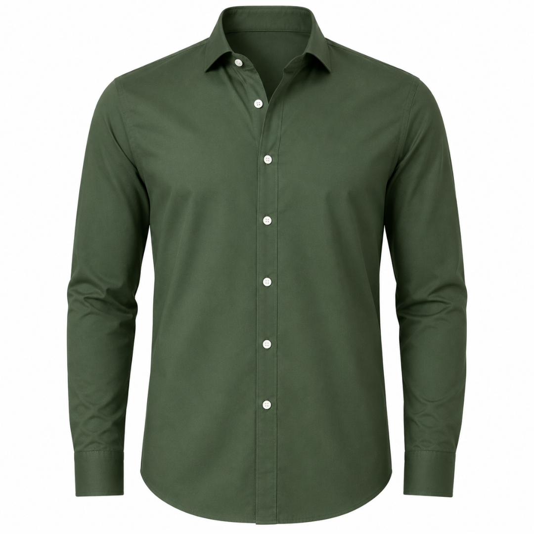 Tailored Cotton Dress Shirt – Olive Green | Vantteico