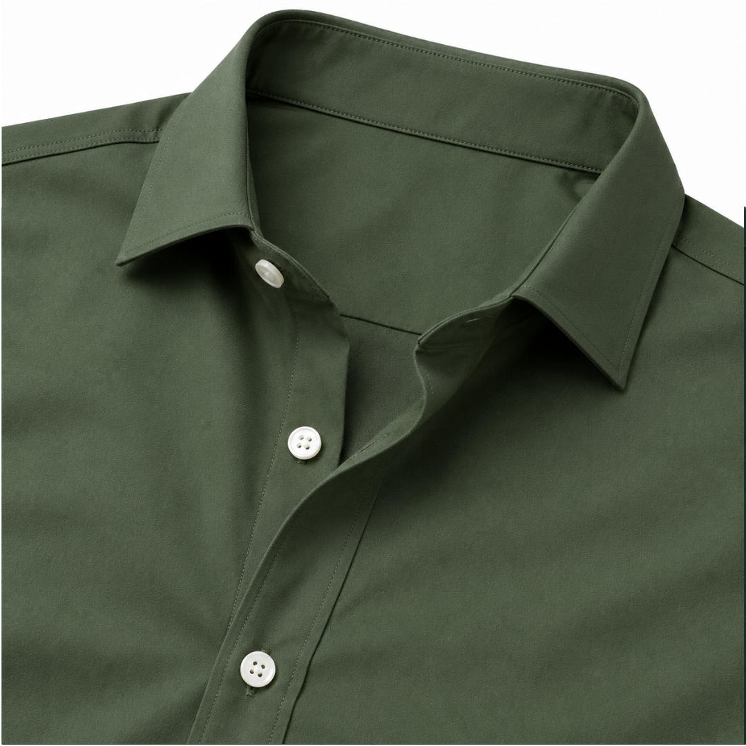 Tailored Cotton Dress Shirt – Olive Green | Vantteico