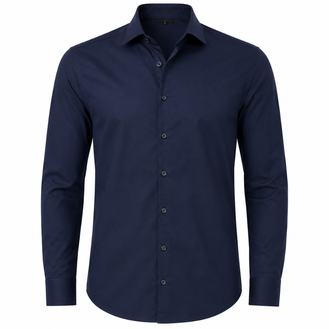 Tailored Cotton Dress Shirt – Navy Blue | Vantteico
