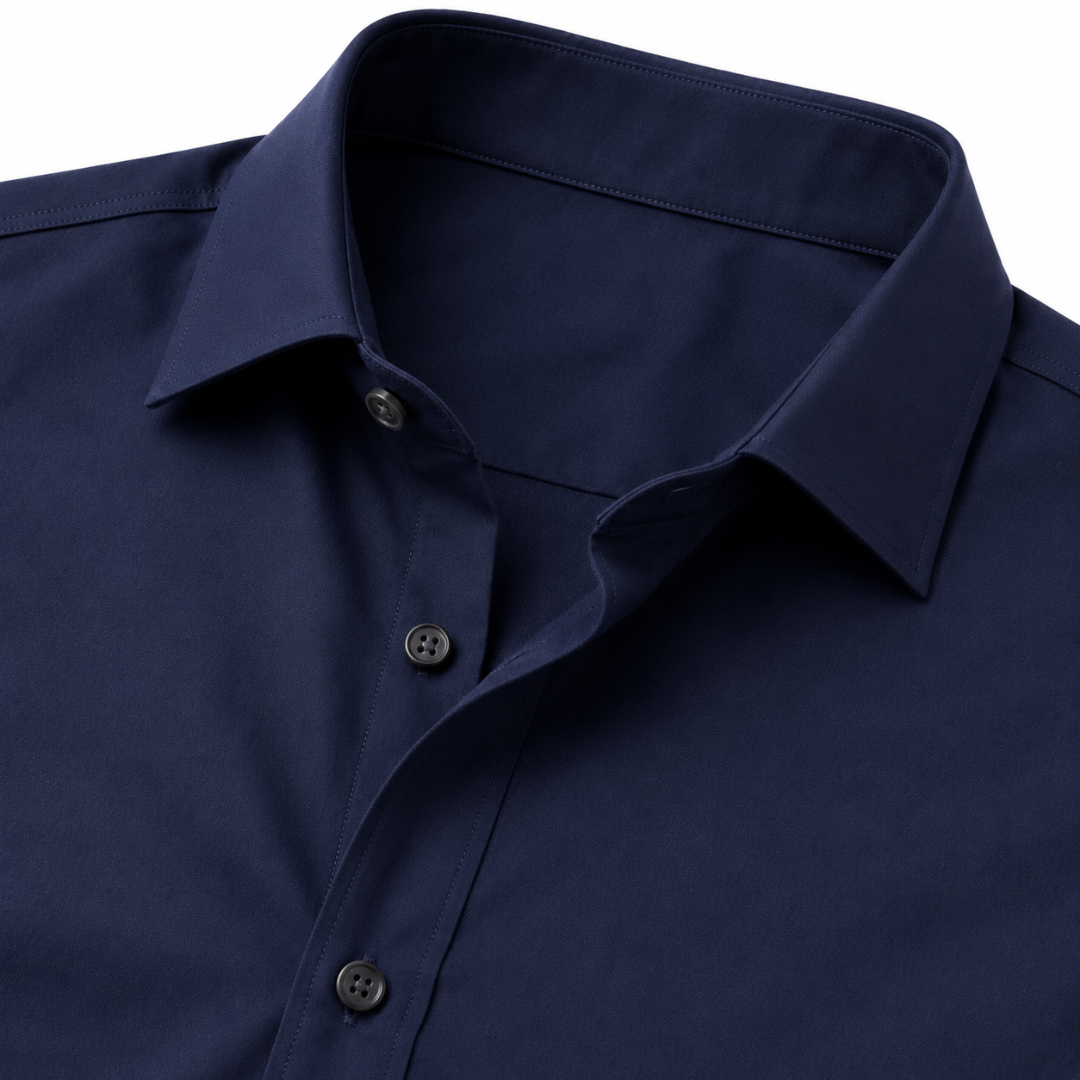 Tailored Cotton Dress Shirt – Navy Blue | Vantteico
